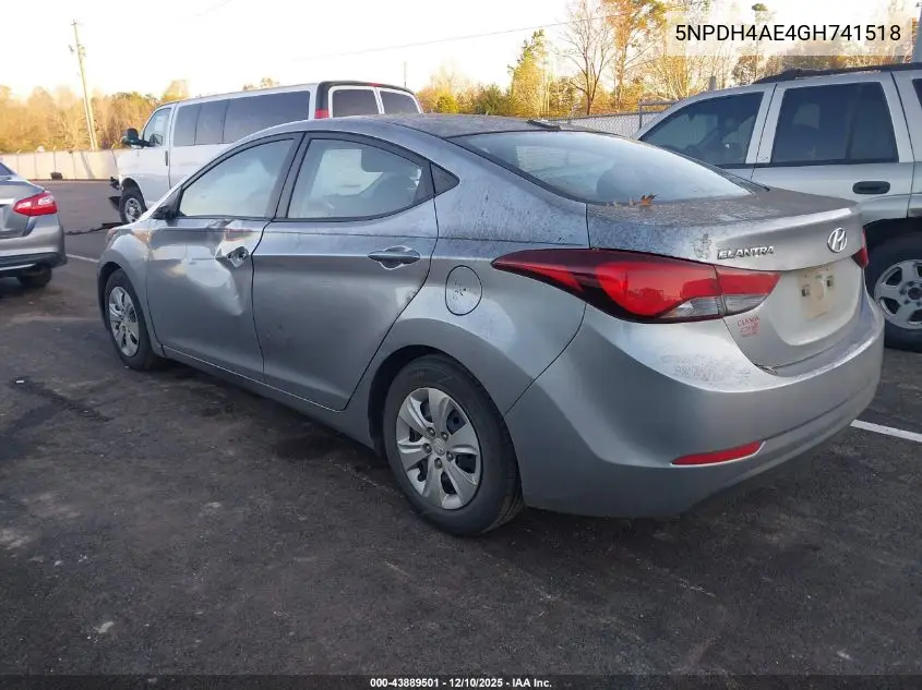 5NPDH4AE4GH741518 2016 Hyundai Elantra Se