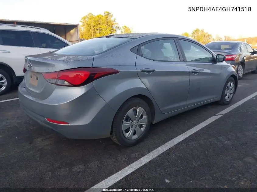 5NPDH4AE4GH741518 2016 Hyundai Elantra Se