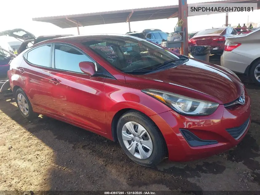 5NPDH4AE6GH708181 2016 Hyundai Elantra Se