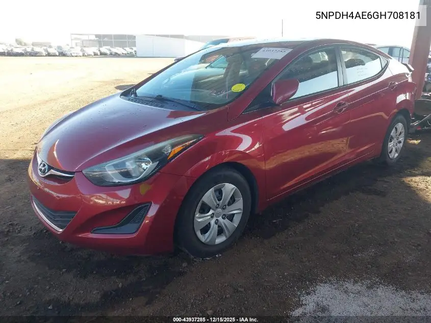 5NPDH4AE6GH708181 2016 Hyundai Elantra Se