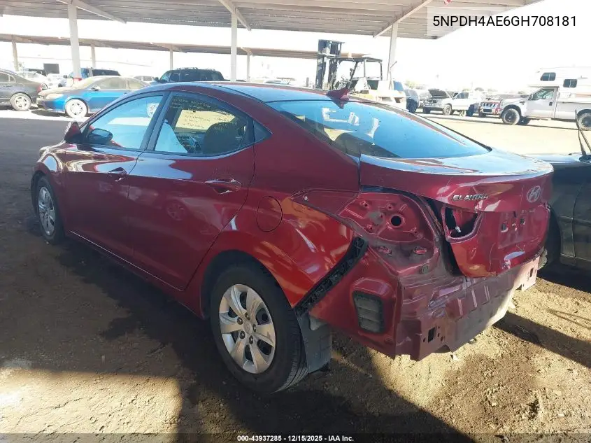 5NPDH4AE6GH708181 2016 Hyundai Elantra Se