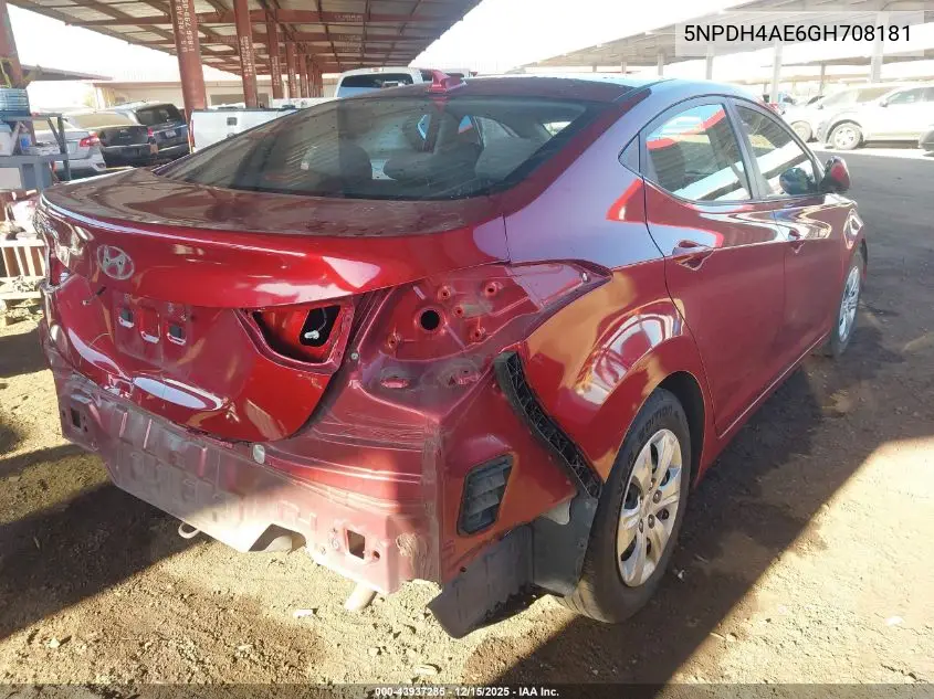 5NPDH4AE6GH708181 2016 Hyundai Elantra Se