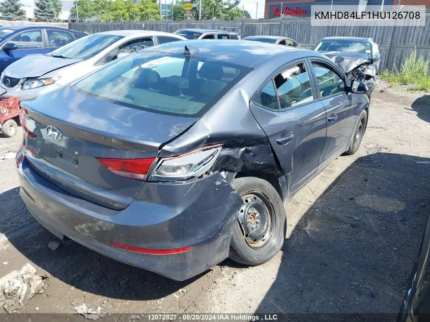 2017 Hyundai Elantra VIN: KMHD84LF1HU126708 Lot: 12072827