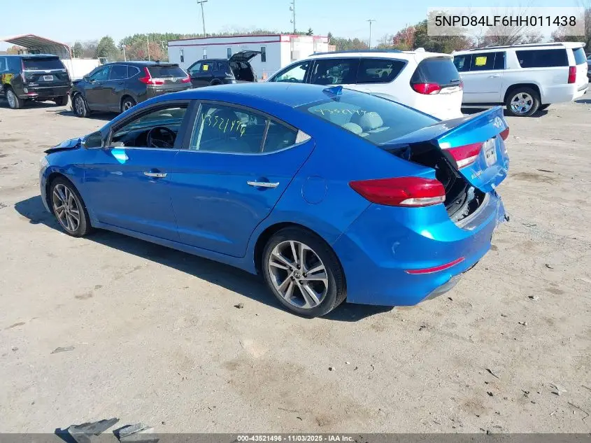 5NPD84LF6HH011438 2017 Hyundai Elantra Limited