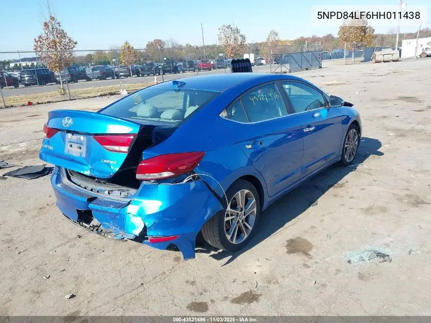 5NPD84LF6HH011438 2017 Hyundai Elantra Limited
