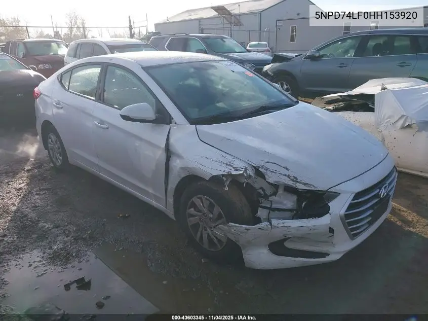 5NPD74LF0HH153920 2017 Hyundai Elantra Se
