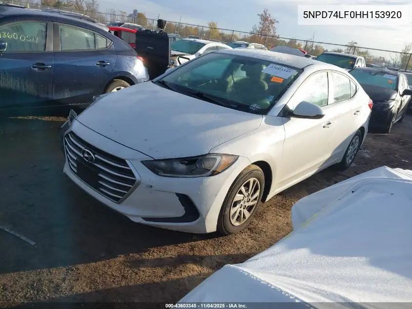 5NPD74LF0HH153920 2017 Hyundai Elantra Se