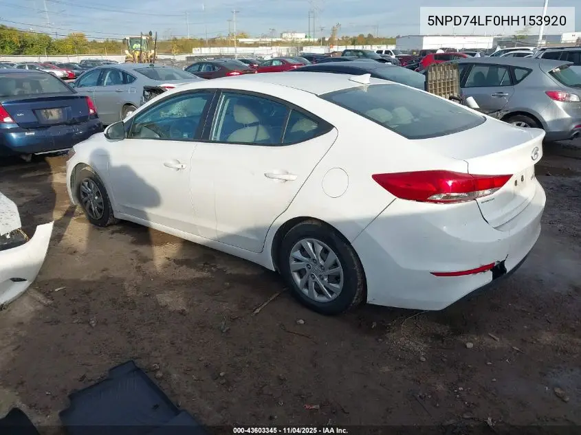 5NPD74LF0HH153920 2017 Hyundai Elantra Se