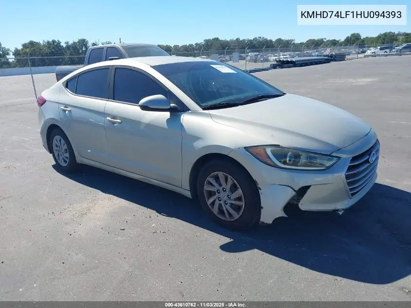 KMHD74LF1HU094393 2017 Hyundai Elantra Se