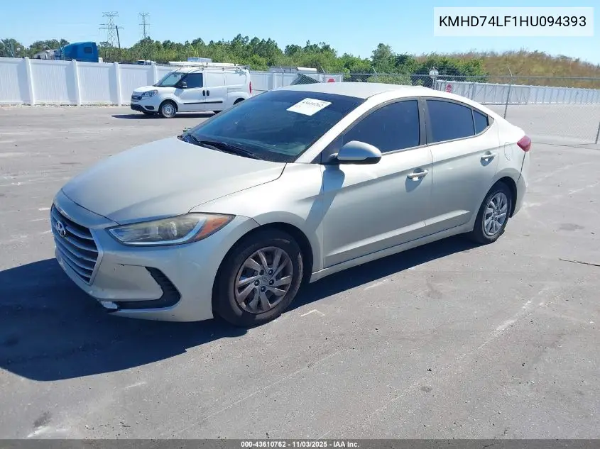 KMHD74LF1HU094393 2017 Hyundai Elantra Se