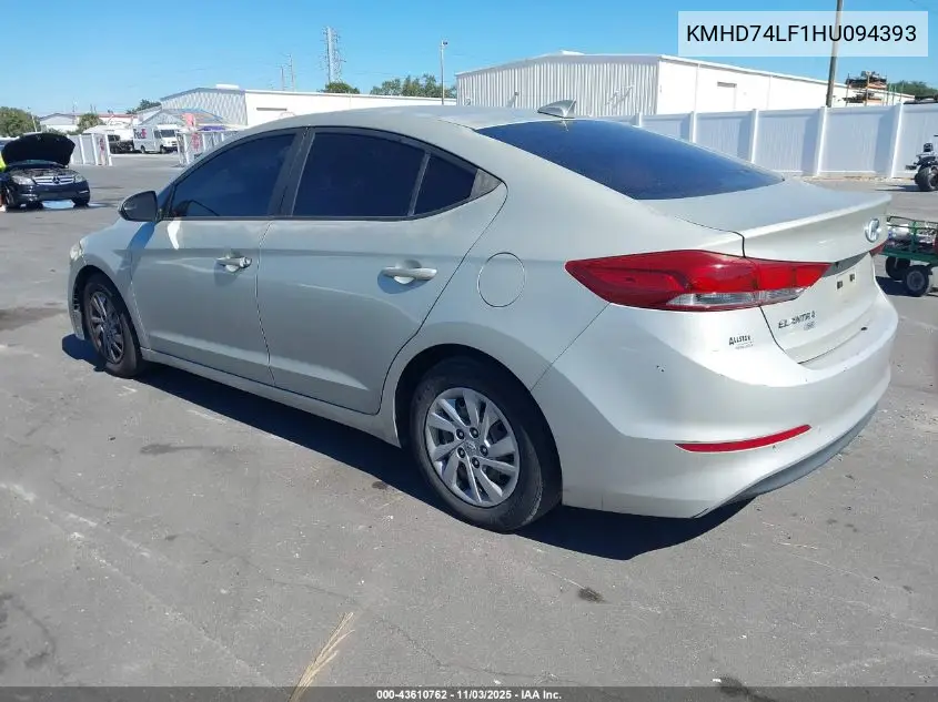 KMHD74LF1HU094393 2017 Hyundai Elantra Se