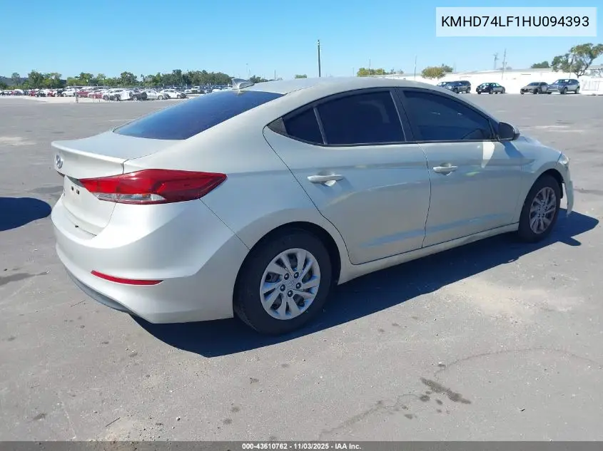 KMHD74LF1HU094393 2017 Hyundai Elantra Se