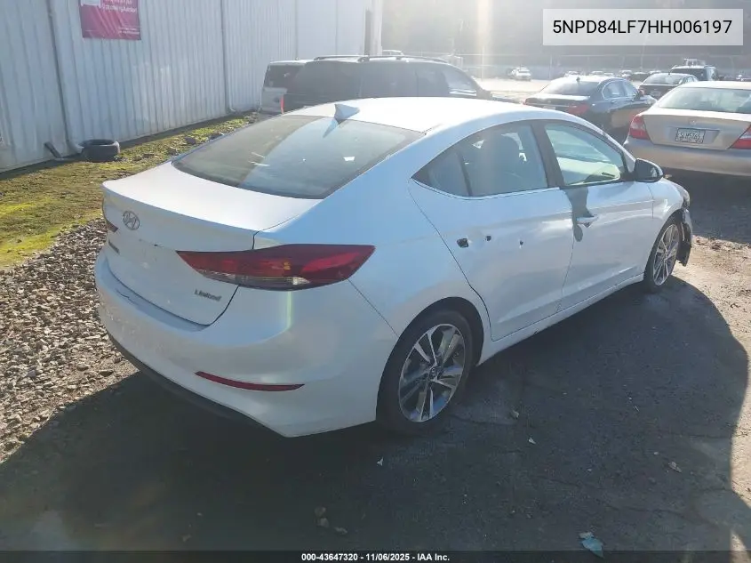 5NPD84LF7HH006197 2017 Hyundai Elantra Limited