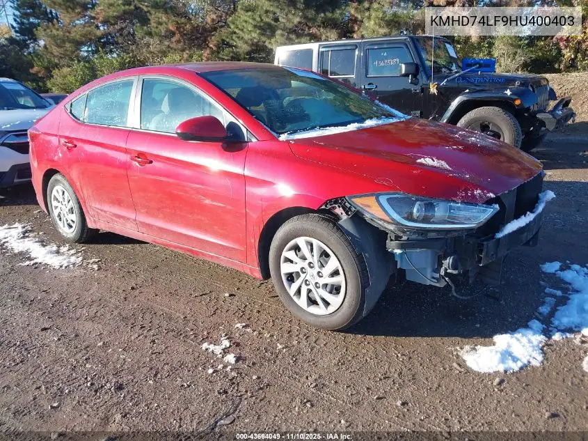 KMHD74LF9HU400403 2017 Hyundai Elantra Se