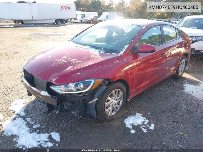 KMHD74LF9HU400403 2017 Hyundai Elantra Se