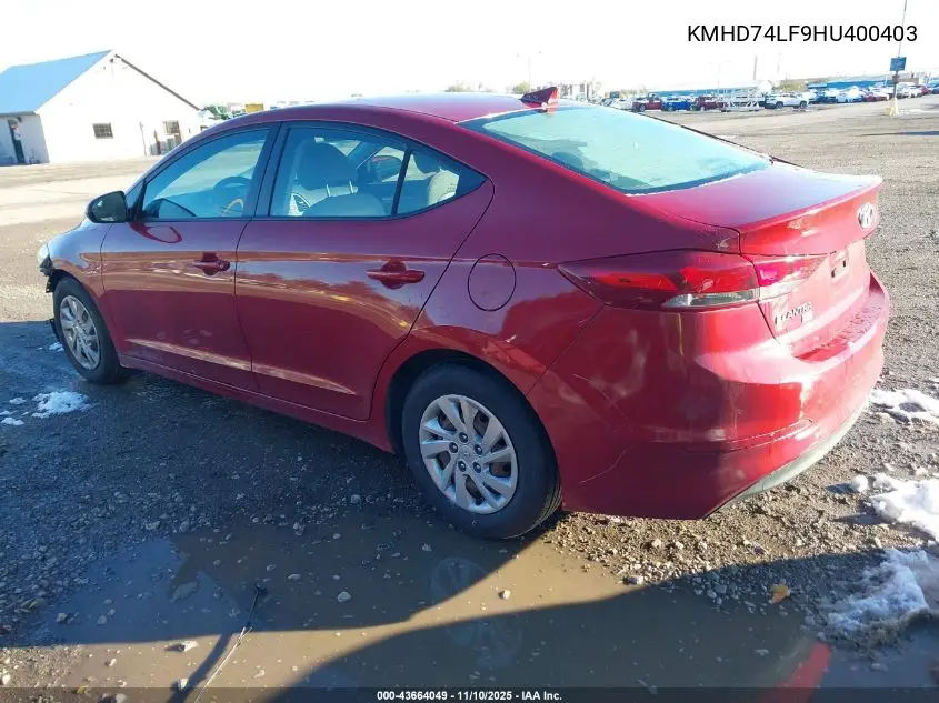 KMHD74LF9HU400403 2017 Hyundai Elantra Se