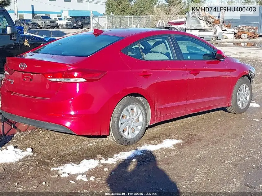 KMHD74LF9HU400403 2017 Hyundai Elantra Se