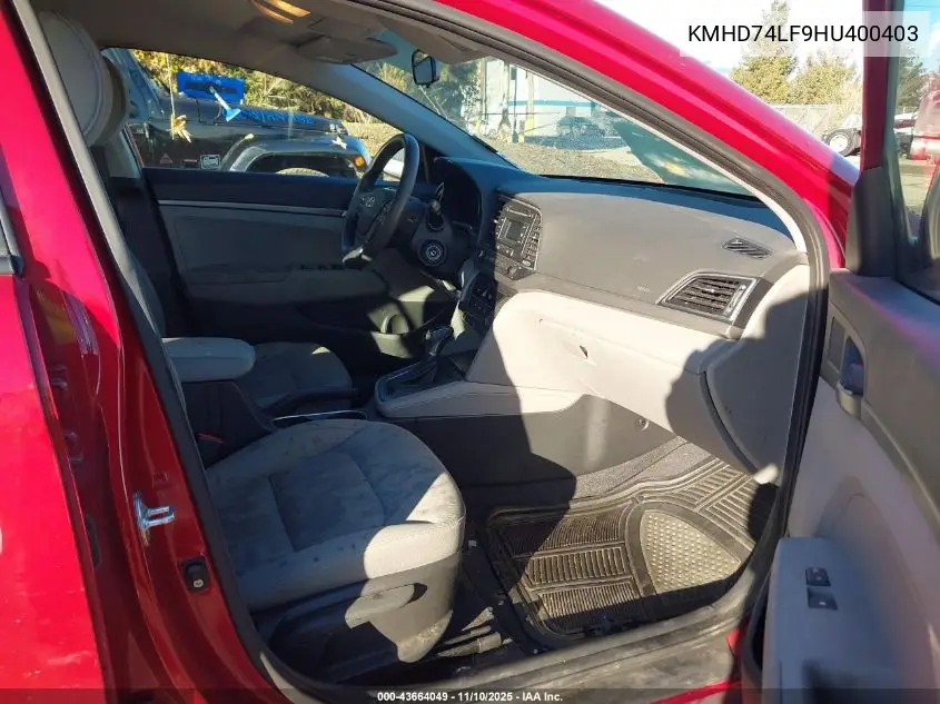KMHD74LF9HU400403 2017 Hyundai Elantra Se