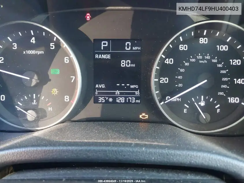 KMHD74LF9HU400403 2017 Hyundai Elantra Se