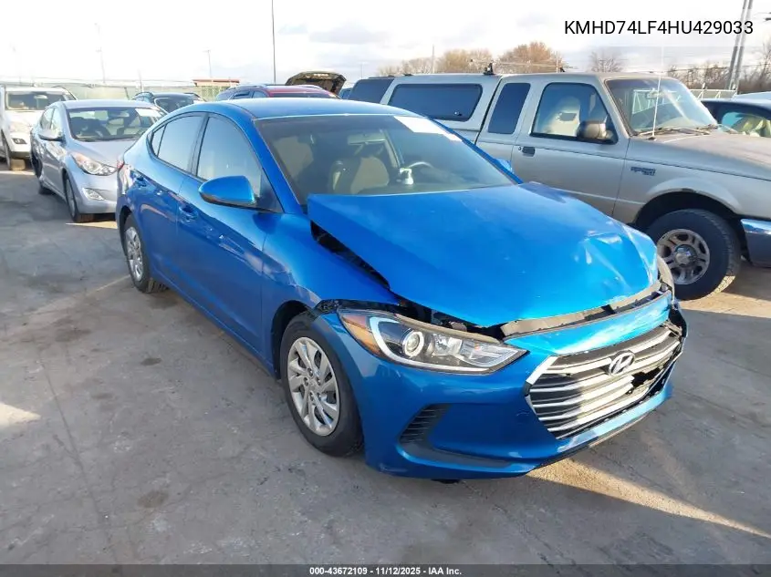 KMHD74LF4HU429033 2017 Hyundai Elantra Se