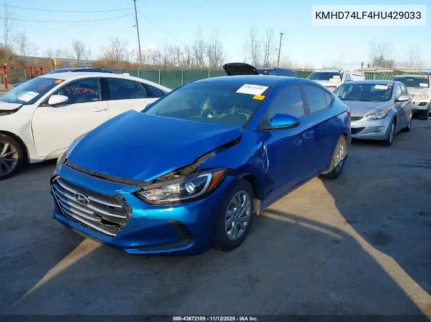 KMHD74LF4HU429033 2017 Hyundai Elantra Se