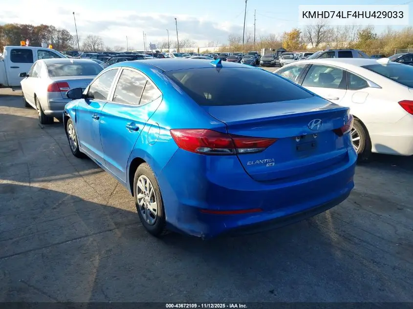 KMHD74LF4HU429033 2017 Hyundai Elantra Se