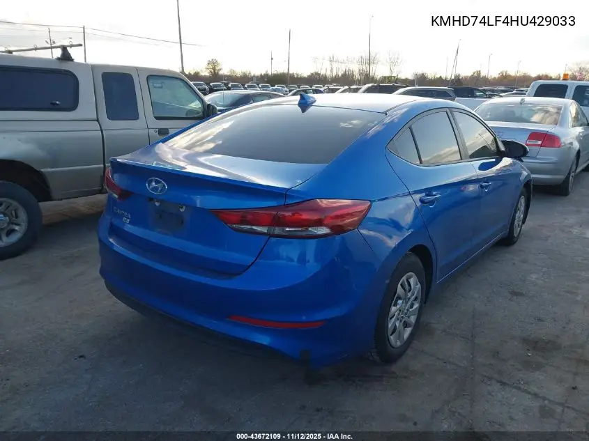 KMHD74LF4HU429033 2017 Hyundai Elantra Se