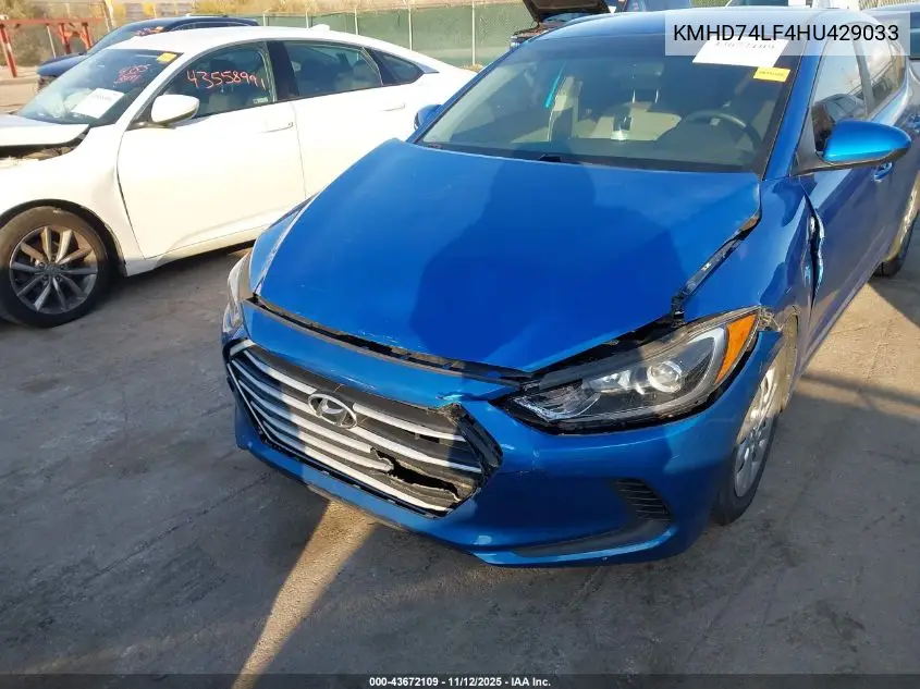 KMHD74LF4HU429033 2017 Hyundai Elantra Se