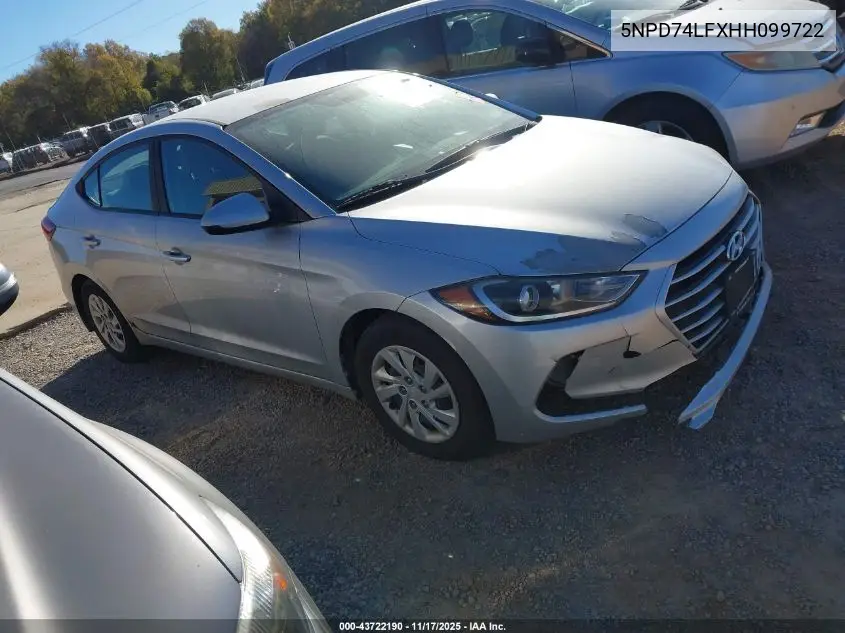 5NPD74LFXHH099722 2017 Hyundai Elantra Se