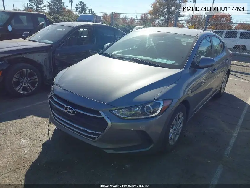 KMHD74LFXHU114494 2017 Hyundai Elantra Se