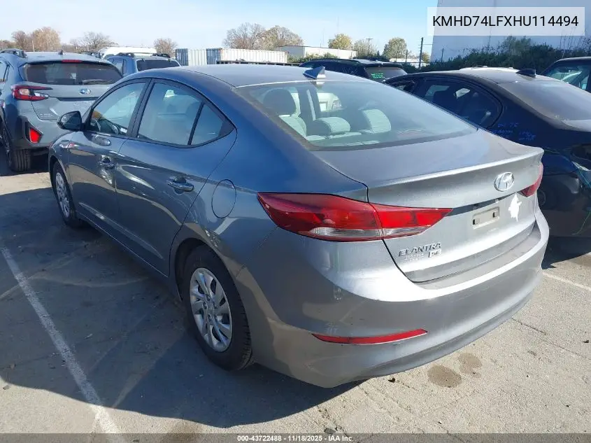 KMHD74LFXHU114494 2017 Hyundai Elantra Se