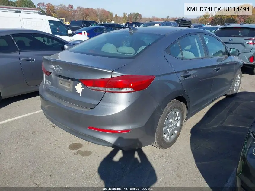 KMHD74LFXHU114494 2017 Hyundai Elantra Se