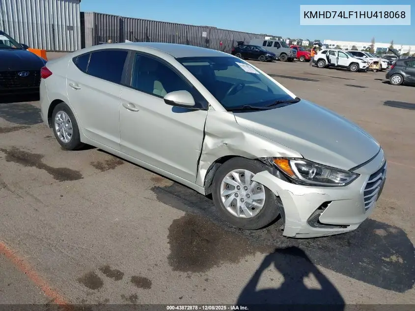 KMHD74LF1HU418068 2017 Hyundai Elantra Se