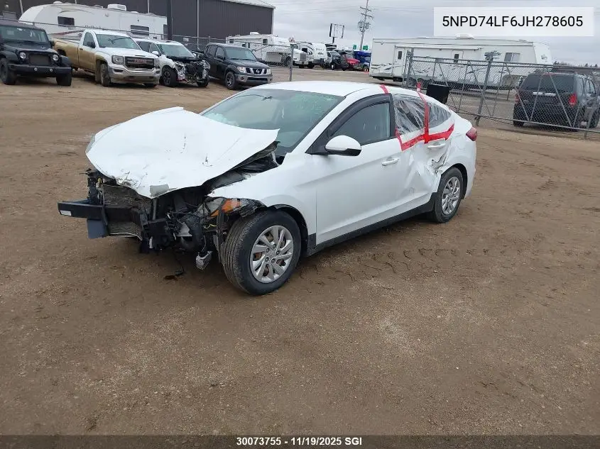 5NPD74LF6JH278605 2018 Hyundai Elantra Se