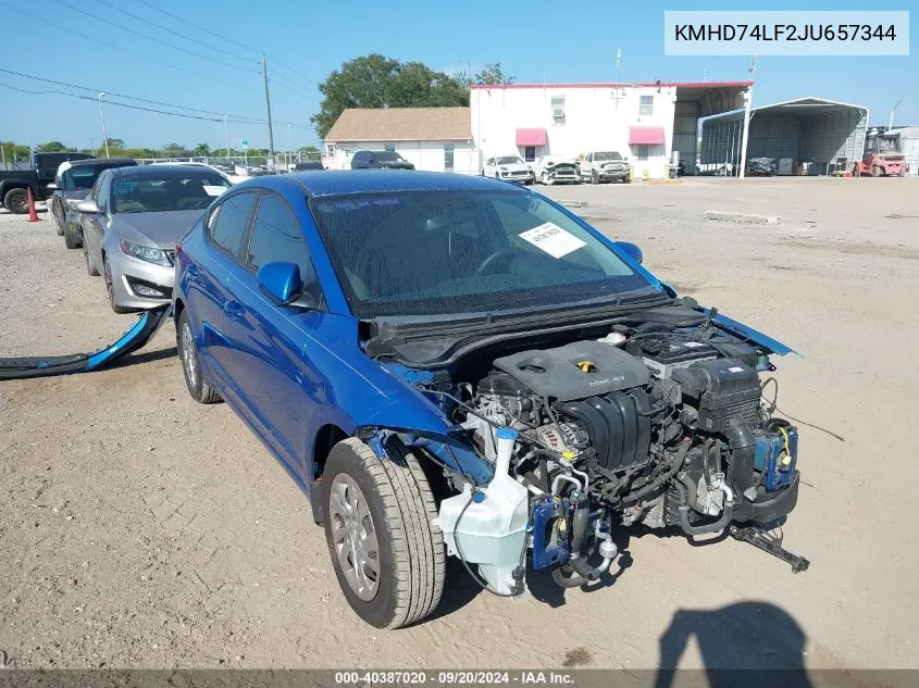 2018 Hyundai Elantra Se VIN: KMHD74LF2JU657344 Lot: 40387020