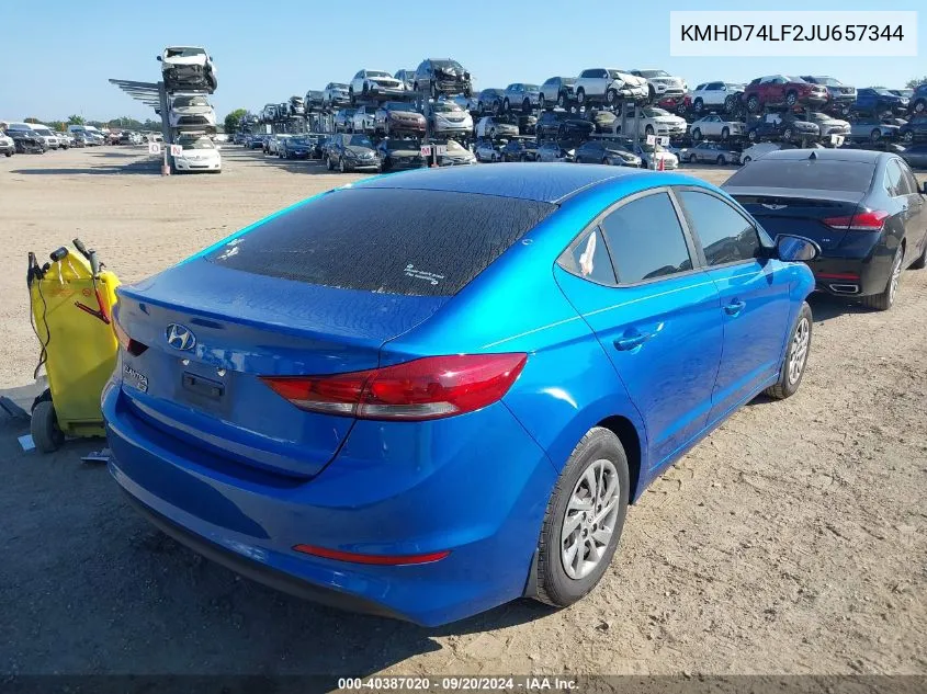 2018 Hyundai Elantra Se VIN: KMHD74LF2JU657344 Lot: 40387020