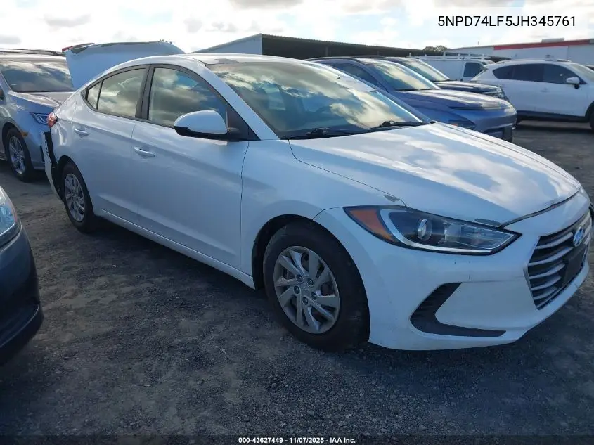 5NPD74LF5JH345761 2018 Hyundai Elantra Se