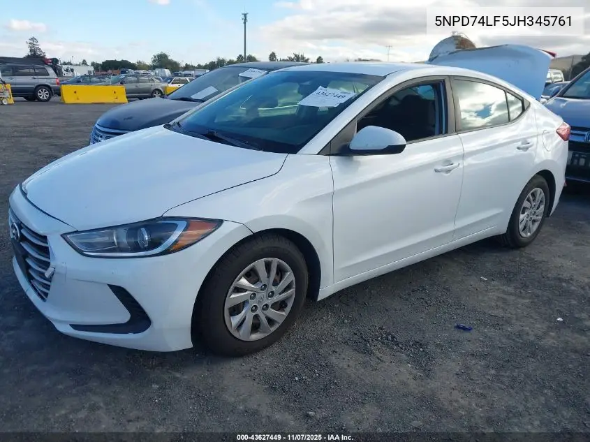 5NPD74LF5JH345761 2018 Hyundai Elantra Se