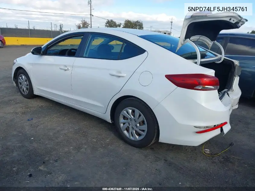 5NPD74LF5JH345761 2018 Hyundai Elantra Se