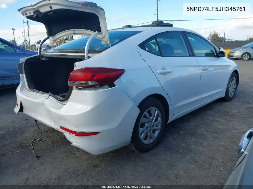 5NPD74LF5JH345761 2018 Hyundai Elantra Se