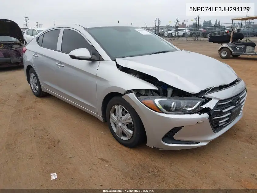 5NPD74LF3JH294129 2018 Hyundai Elantra Se
