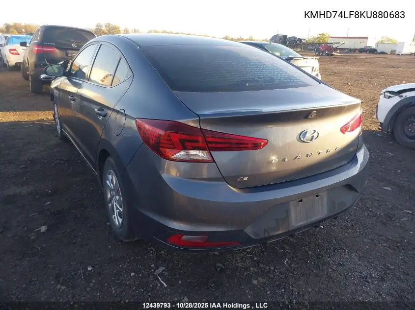 KMHD74LF8KU880683 2019 Hyundai Elantra Se