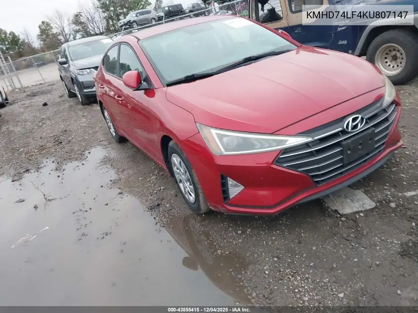 KMHD74LF4KU807147 2019 Hyundai Elantra Se