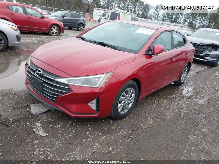 KMHD74LF4KU807147 2019 Hyundai Elantra Se
