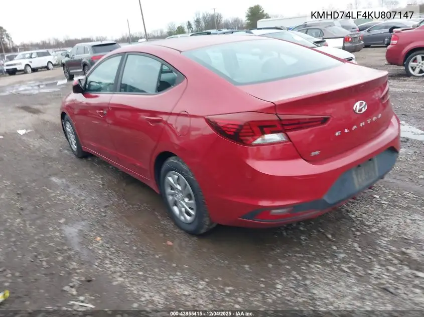 KMHD74LF4KU807147 2019 Hyundai Elantra Se