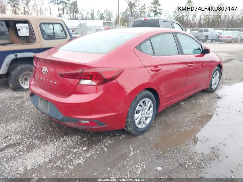 KMHD74LF4KU807147 2019 Hyundai Elantra Se