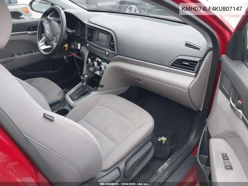 KMHD74LF4KU807147 2019 Hyundai Elantra Se