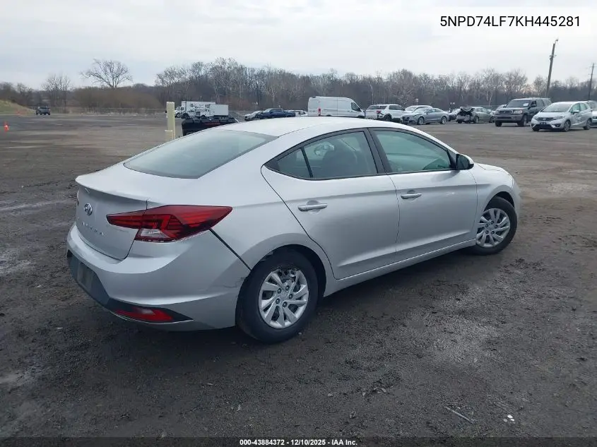 5NPD74LF7KH445281 2019 Hyundai Elantra Se