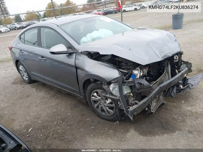KMHD74LF2KU836274 2019 Hyundai Elantra Se