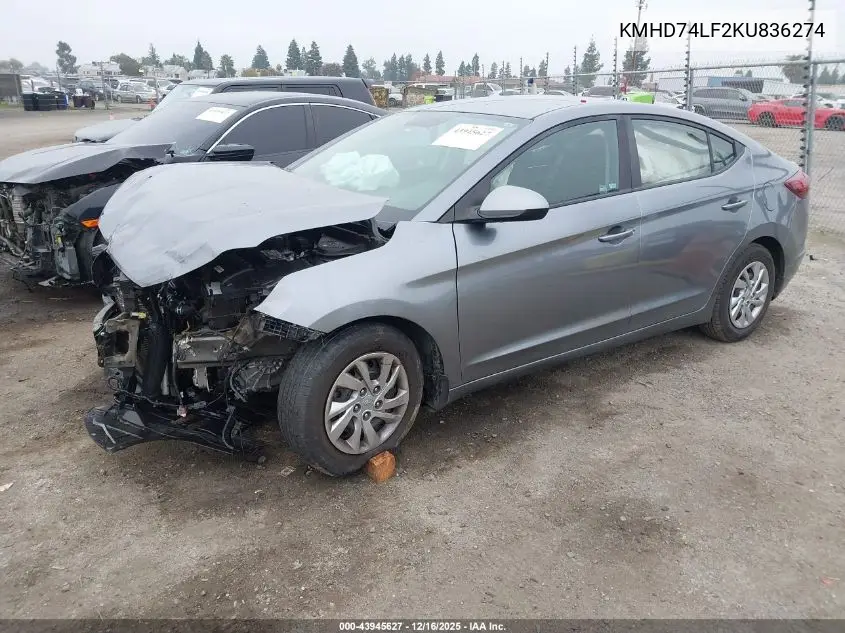 KMHD74LF2KU836274 2019 Hyundai Elantra Se